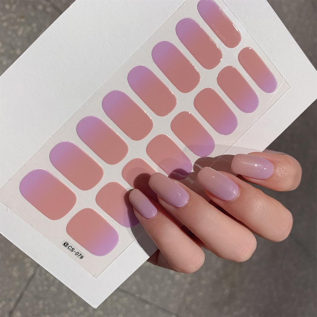 1 Sheet Semi Cured Wrap Gradient Nail Sticker Multi Color Solid Gel Full Cover Slider No Need UV Lamp Cured Fast Gel Nail Decal