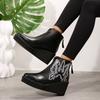 New Vintage Large-sized Women's Boots with Ethnic Style Pointed Toe, Platform Heel, Zipper and Embroidered Design, Short Boots for Women