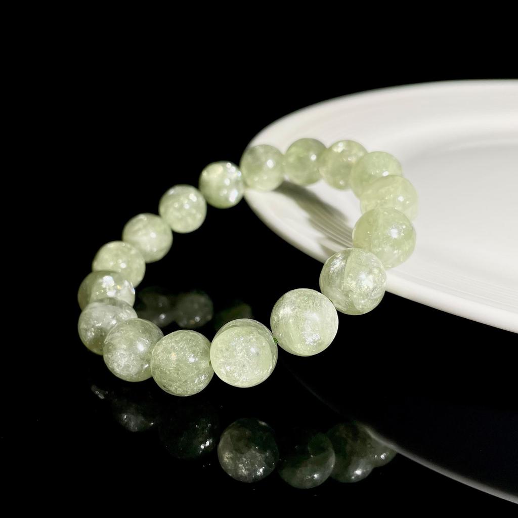 Bracelet en Perles Rondes d'Émeraude de Cristal Vert de Mine Ancienne Naturelle