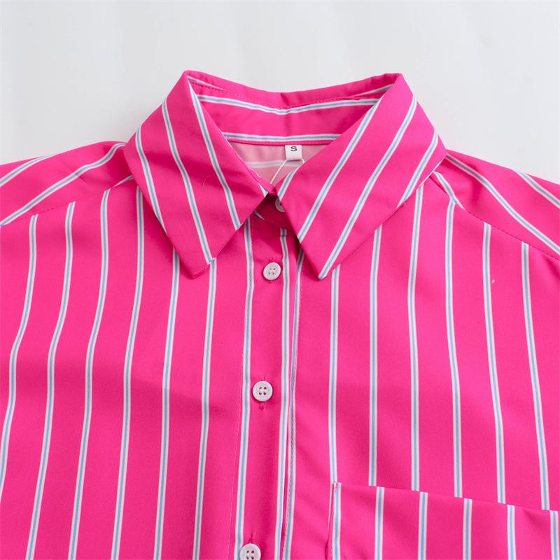 Primavera Nuovo Moda Donna Stile Europeo e Americano Versatile Camicia a Righe Ampia a Maniche Lunghe