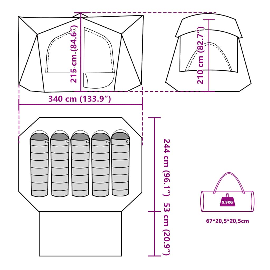 5 Person Camping Tent Grey and Orange Waterproof