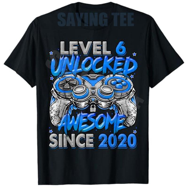 Level 6 Unlocked Awesome Since 2020 6th Birthday Gaming TShirt Y2k Boys Fashion 6 Years Old Video Gamer Saying Tee Novelty Gift