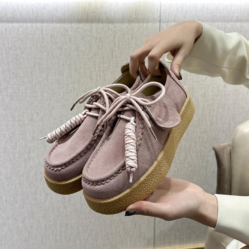 2026 New Fashion Vintage Loafers for Women Flat Non-slip Derby Women Shoes Suede Designer Women Casual Shoes Zapatillas De Mujer