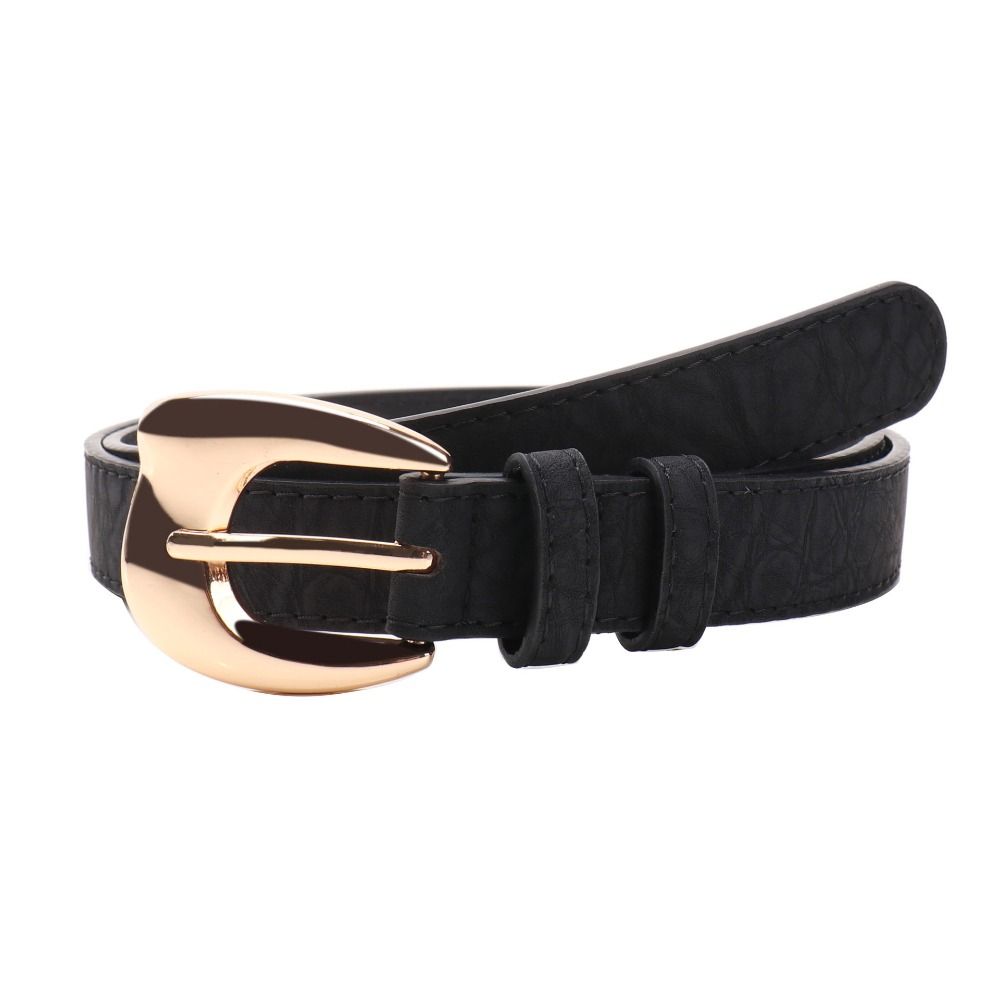 Pin Buckle Closure PU Leather Belt Gold Alloy Buckle Fashion Ladies Belt  For Women