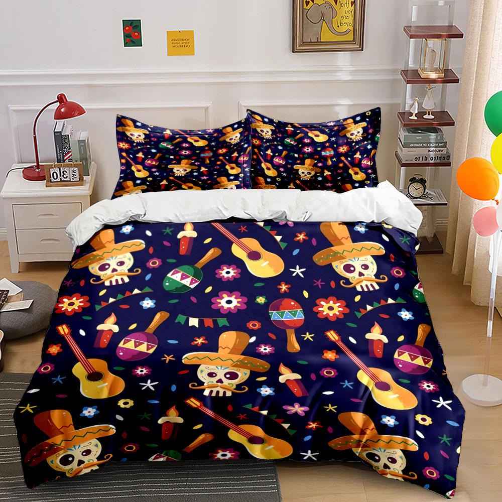 "Colorful Skull Guitar Bedding" Bedding Duvet Cover Set Duvet Cover Pillowcases (1 * Duvet Cover 2 * Pillowcases, Without Duvet Insert)