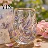 Handbemalter Glasbecher Handbemalter Tumbler, Eiförmig mit Goldrand, Klar Bleifrei Kerzenlicht Dinner Weinbecher für Tee Kaffee Saft Kalt