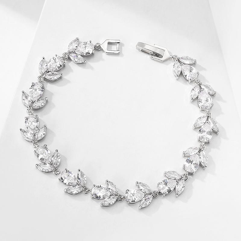 ZAKOL Luxury AAA Cubic Zirconia Wedding Bracelets for Women High Quality White Gold Color Leaf Charm Bracelet Bangles