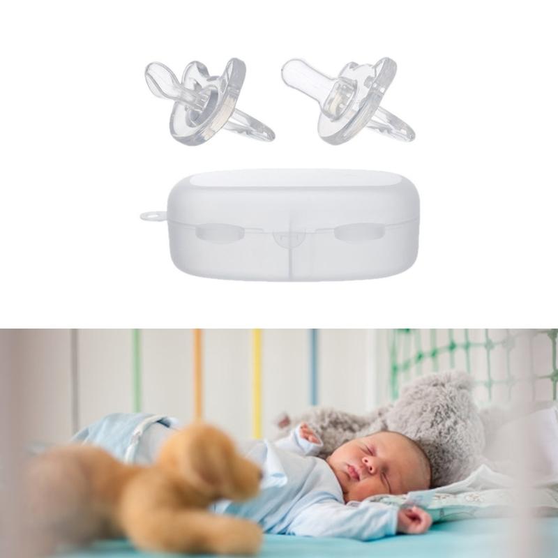 2pcs Infant Soother Soft Silicone Comforting Baby During Weaning Phase for Day And Night Use with Portable Storage Case