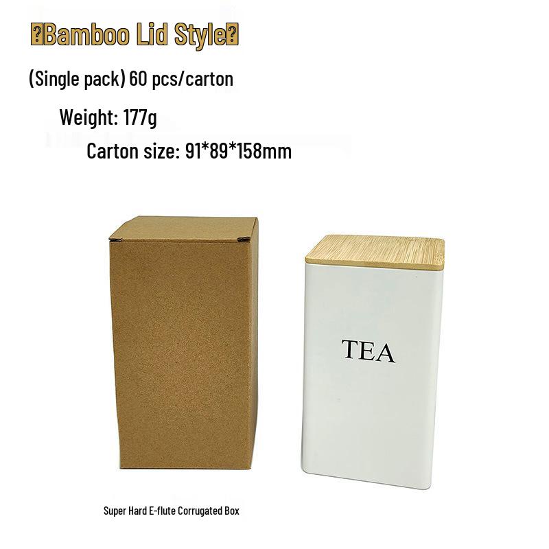 Bamboo Lid Square Metal Storage Tin for Coffee, Sugar, Tea - European American Style