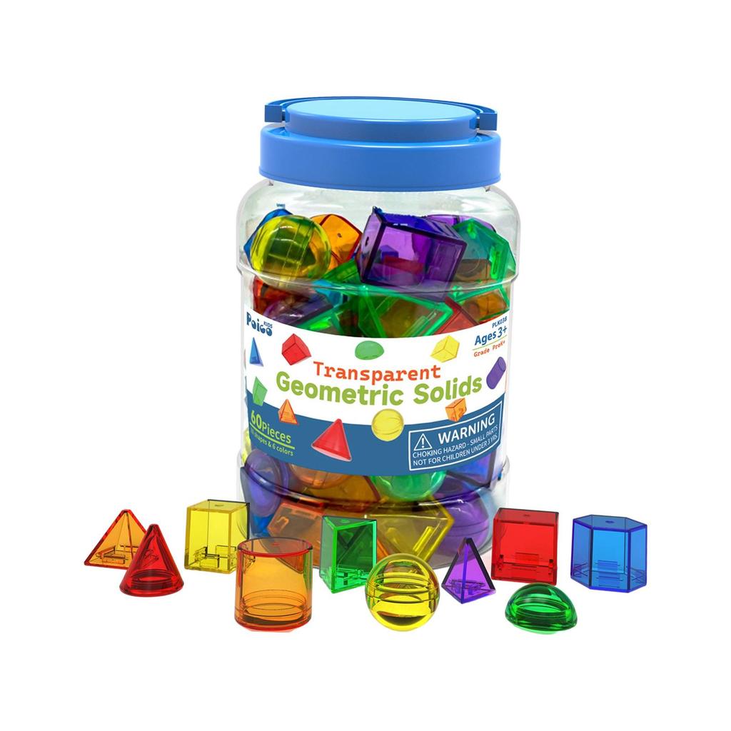 60Pcs Geometric Solids Shape Blocks 3D Shapes Colorful Educational Toy Translucent Pattern