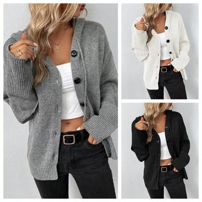 Vintage Solid Knitted Cardigan Women Loose Hoodies Single Breasted Long Sleeve Female Sweater Autumn New Lady Knitwears