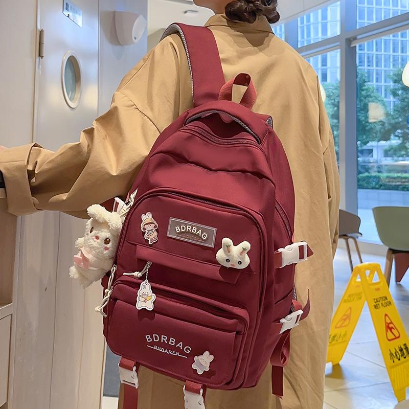 Children's Primary School Students Girls Burgundy Two-piece Set Junior High School Students College Students Backpack