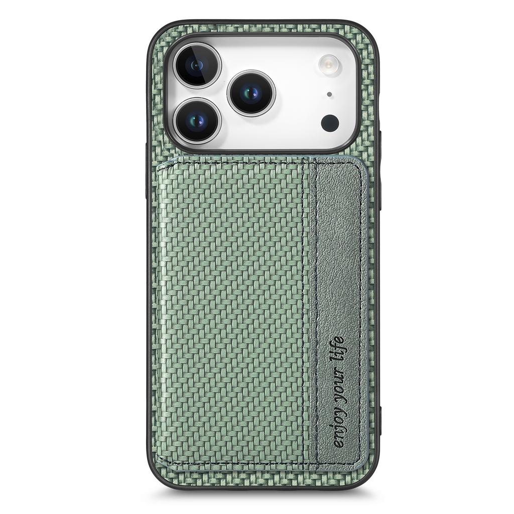 For iPhone 17 Pro Case RFID Blocking Carbon Fiber Leather Phone Back Cover with Card Holder