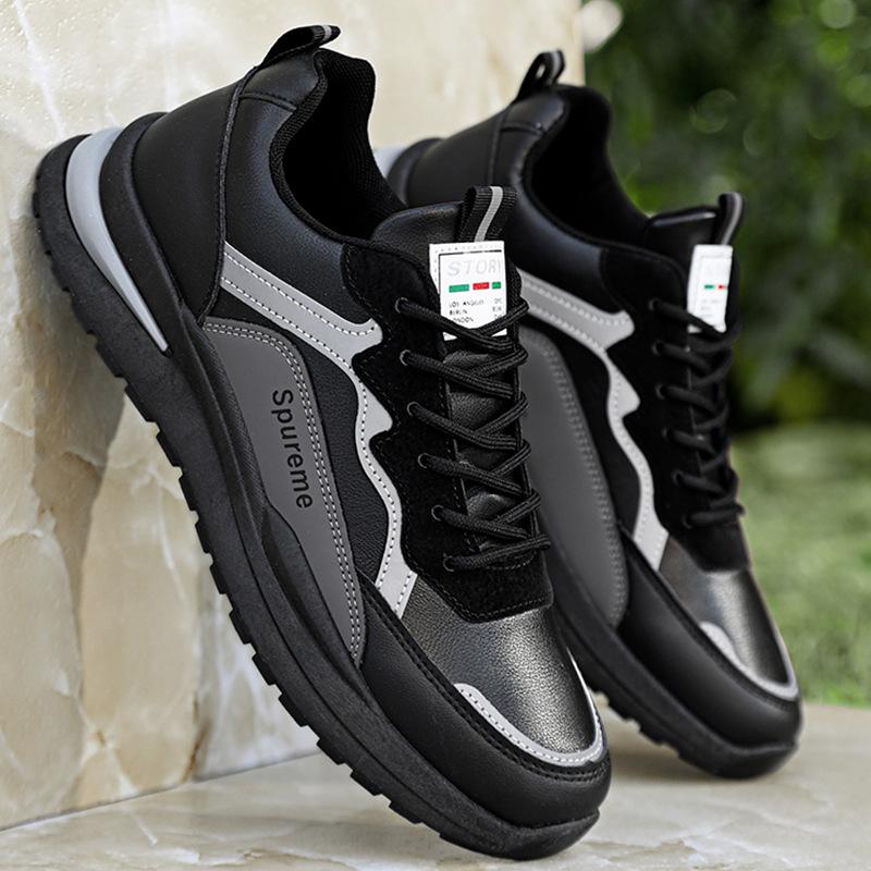 Men's shoes spring and summer sports shoes men's 2026 new leather waterproof and non-slip black casual shoes men's running dad shoes