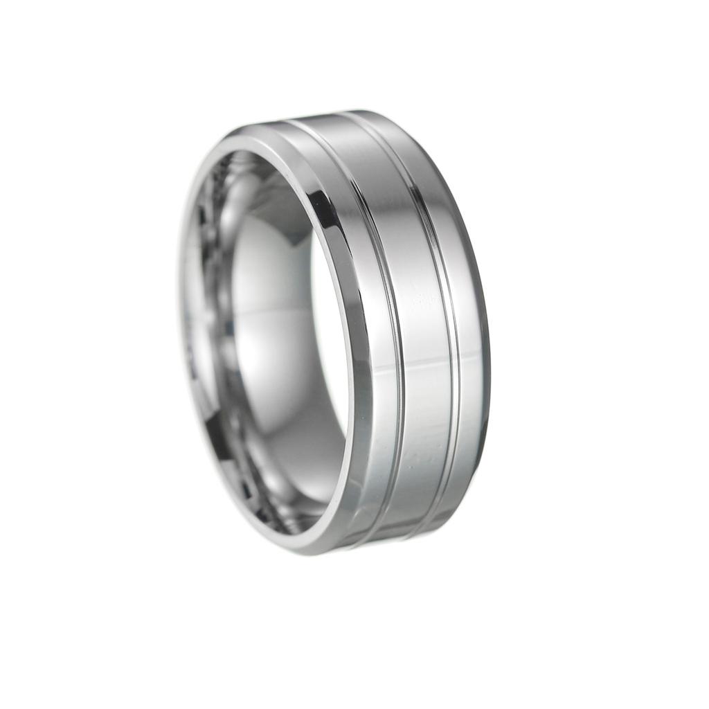 Men's 8mm Wide Groove Frosted Ring Stainless Steel Simple Matte Finish Exquisite Accessory