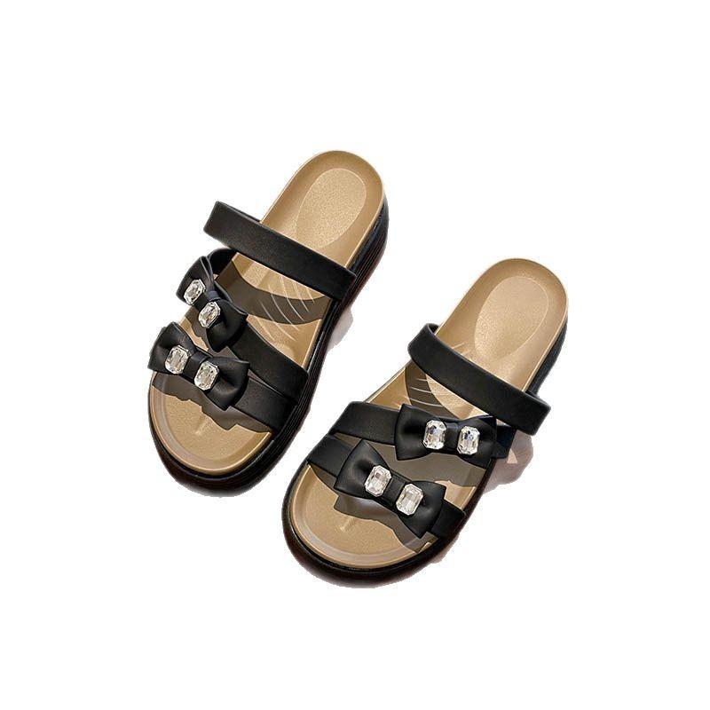 Rhinestone bow slippers women's summer wear spring new platform sandals beautiful sandals