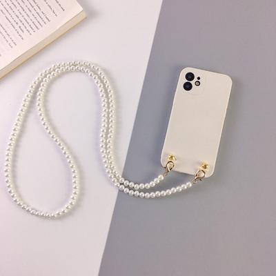Crossbody perłowa smycz naszyjnik bransoletka etui na iphone 13 12 11 Pro Max 13 12 mini pure color miękkie silikonowe etui z tpu na iphone XR X XS 6 7 8 plus