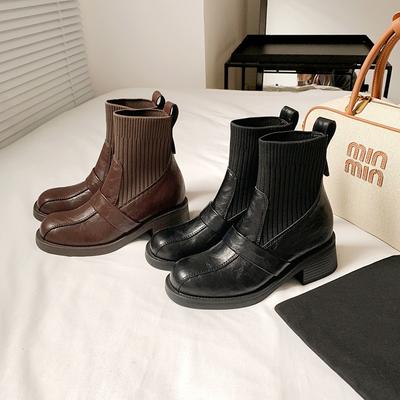 Thick-soled Elastic Boots Inner Heightening Boots Women's Knitted Socks 2025 New Autumn and Winter Thin Boots Thick-heeled Short Boots