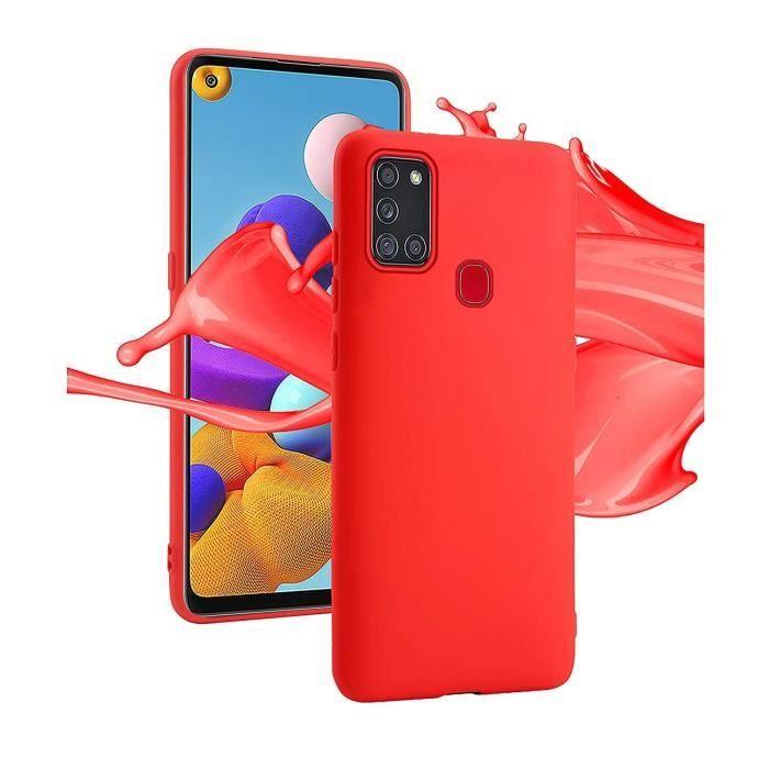 Protective Case - Toproduits® - Samsung Galaxy A21S - Tempered Glass - Red - Curved Black Edges