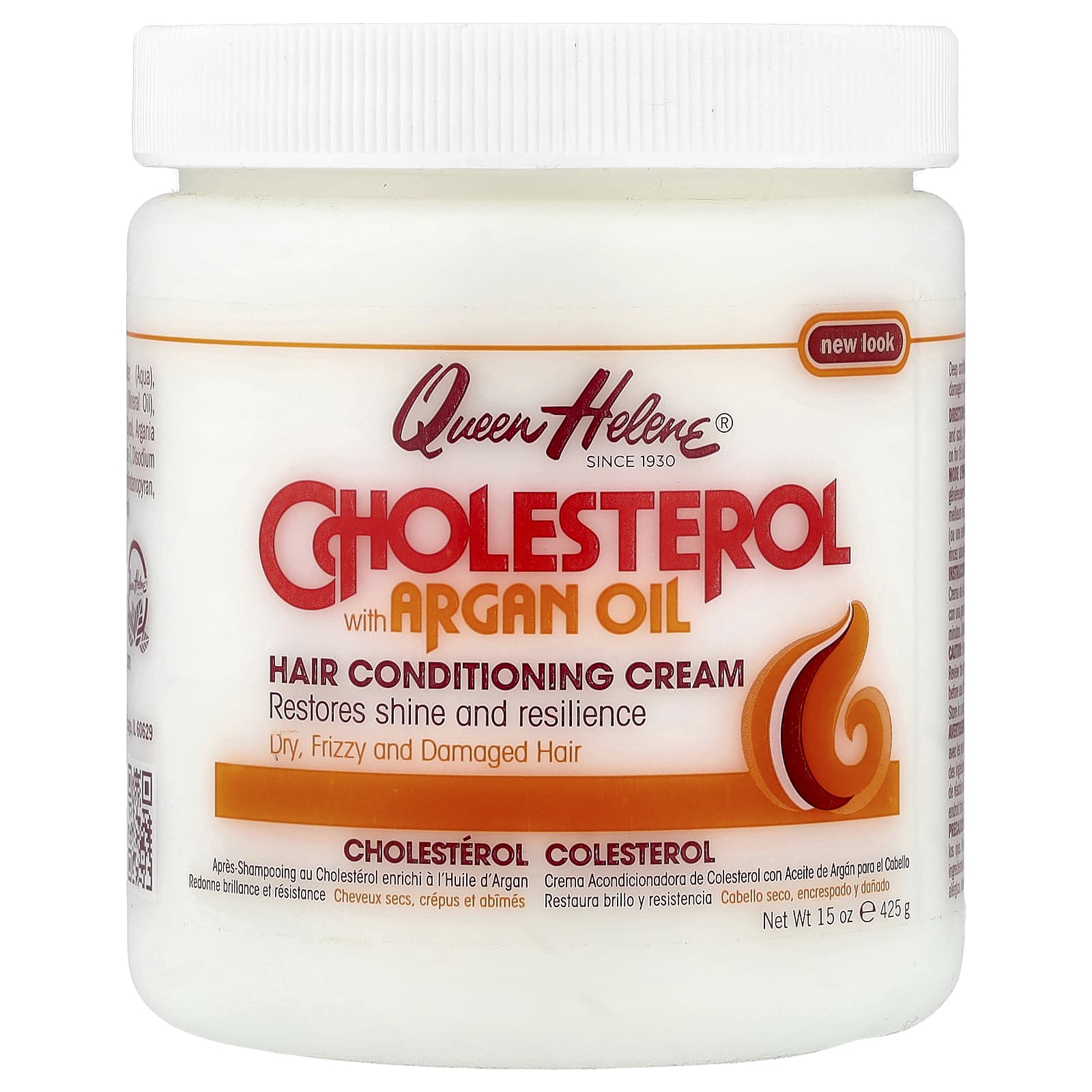 Queen Helene Hair Conditioning Cream, Cholesterol with Argan Oil, For Frizzy and Damaged Hair, 425g (15oz)
