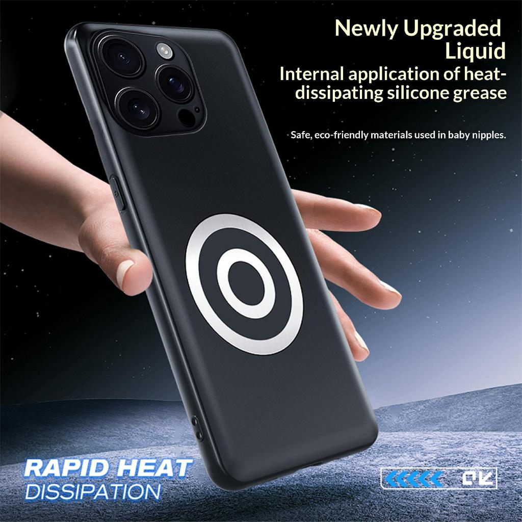 For iPhone 16 Pro Max Case Graphene + Brass Heat Dissipation Silicone PC Phone Cover Support Magnetic Car Mount