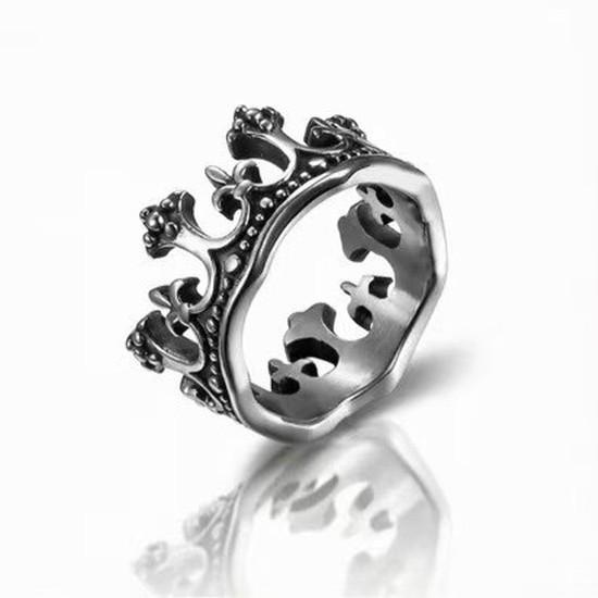 European and American Ornament Crown Pattern Steel Color Vintage Blackened Finish Men's Stainless Steel Titanium Steel Crown Ring