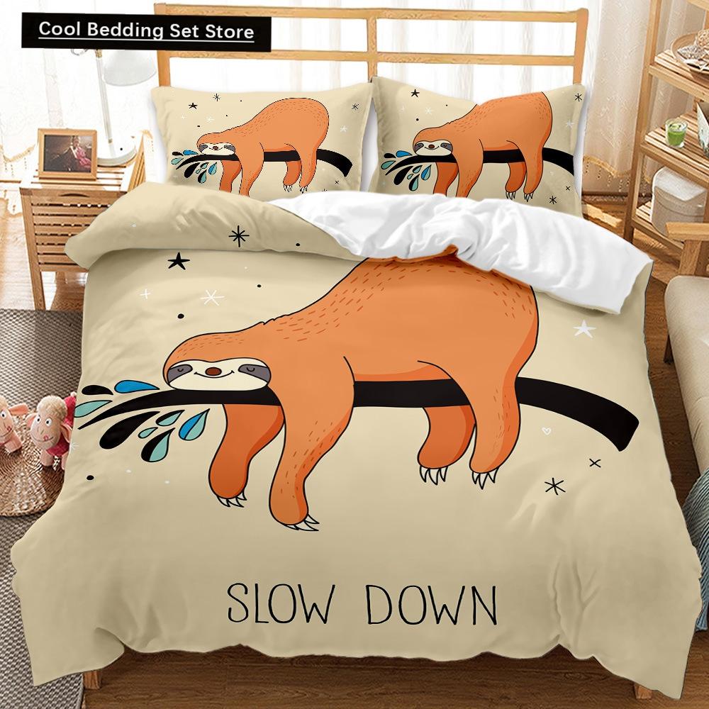 Cartoon Sloth Duvet Cover King Queen Funny Animal Bedding Set for Kids Wildlife Polyester Quilt Cover Children Birthday Gifts