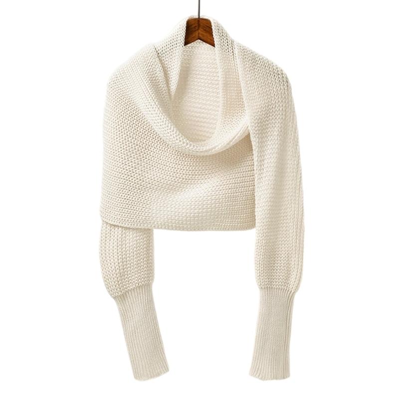 Womens Crossed Back Knitted Cover Up Scarf with Sleeves Sweater Shawl Wrap Shrug Layering Solution For Chilly Environment