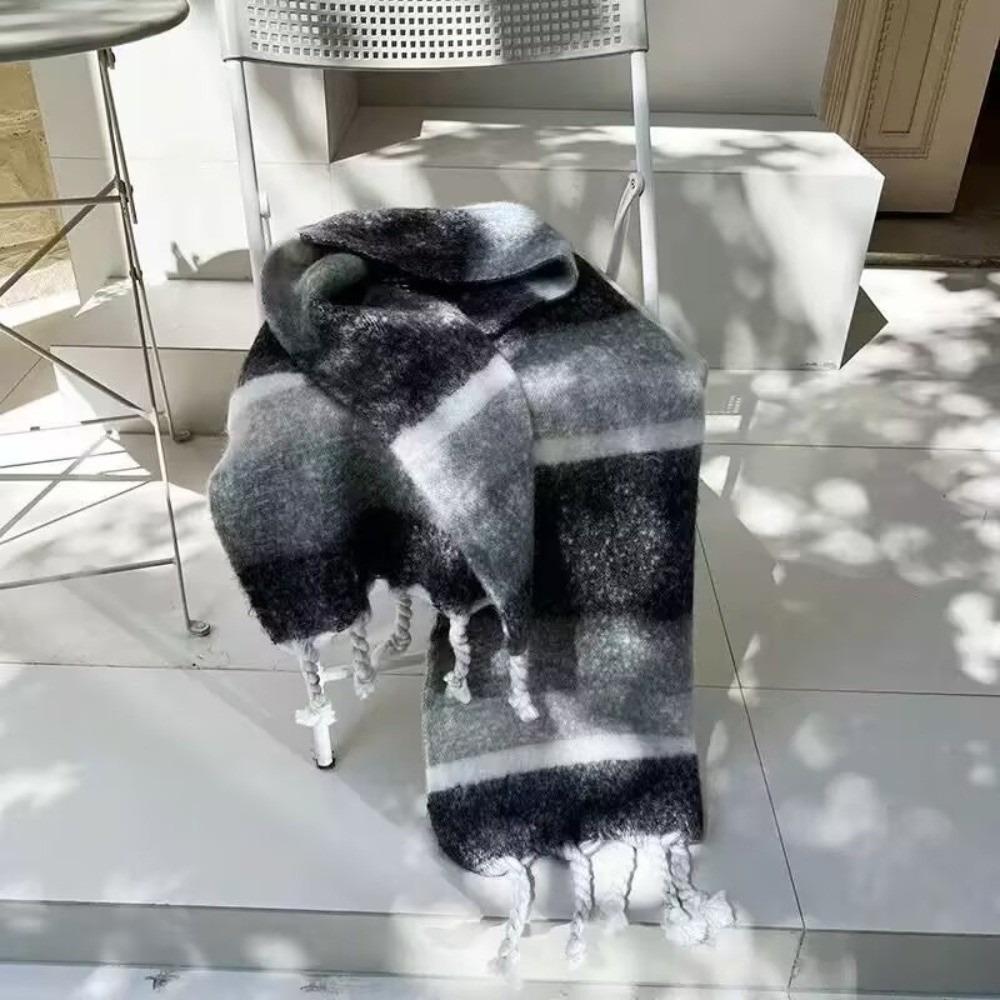 New Warm Scarf Soft Mohair Long Tassel Scarves Gradient Color Windproof Scarves Bib Outdoor Sports