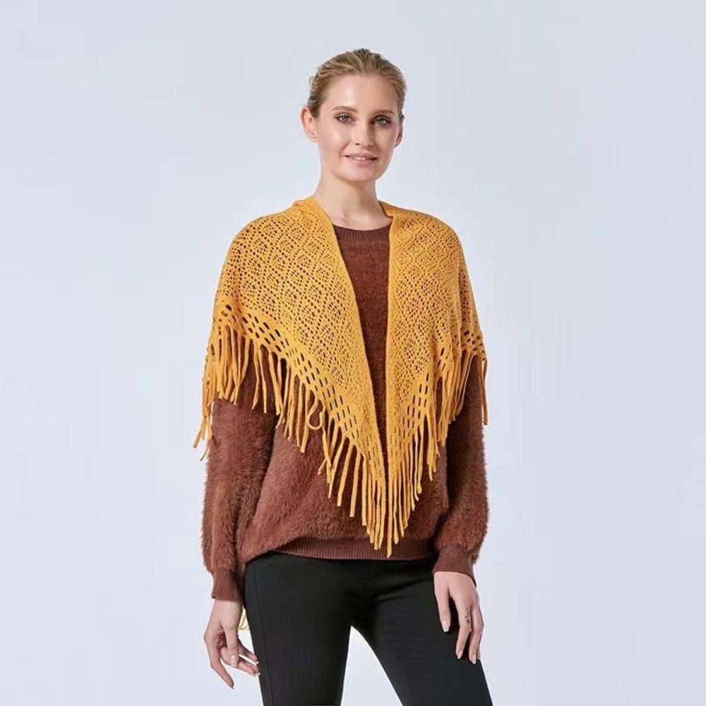 Cape Knitted Triangle Scarf Wraps Hollow Out Scarves All-match Belt  Summer