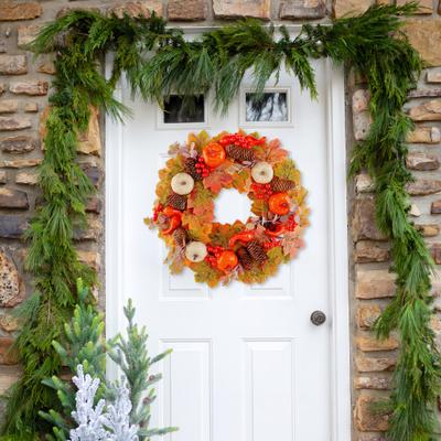 18 Inch Fall Wreath for Front Door Autumn Artificial Wreath with