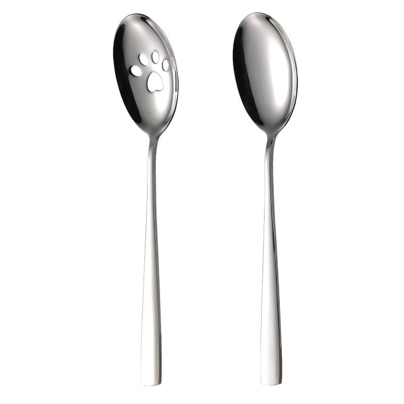 304 Stainless Steel Common Spoon Buffet Serving Spoon Hotel Serving Spoon Square Handle Cat Paw Hole Colander
