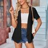 Dámské topy jednobarevné dutý krátký rukáv volný ležérní bunda kapsa cardigan