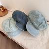 Large Head Circumference Denim Beret Hat Round Top Style With Short Brim Stylish Cloud Design Cap