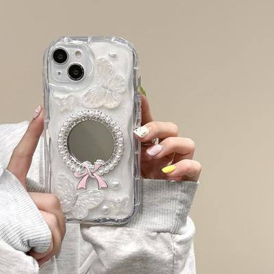 Stylish Epoxy Mirror Floral Butterfly Phone Case For iPhone 15 14 13 12 11 Pro Max X XS XR Camera Protective Cover Shockproof