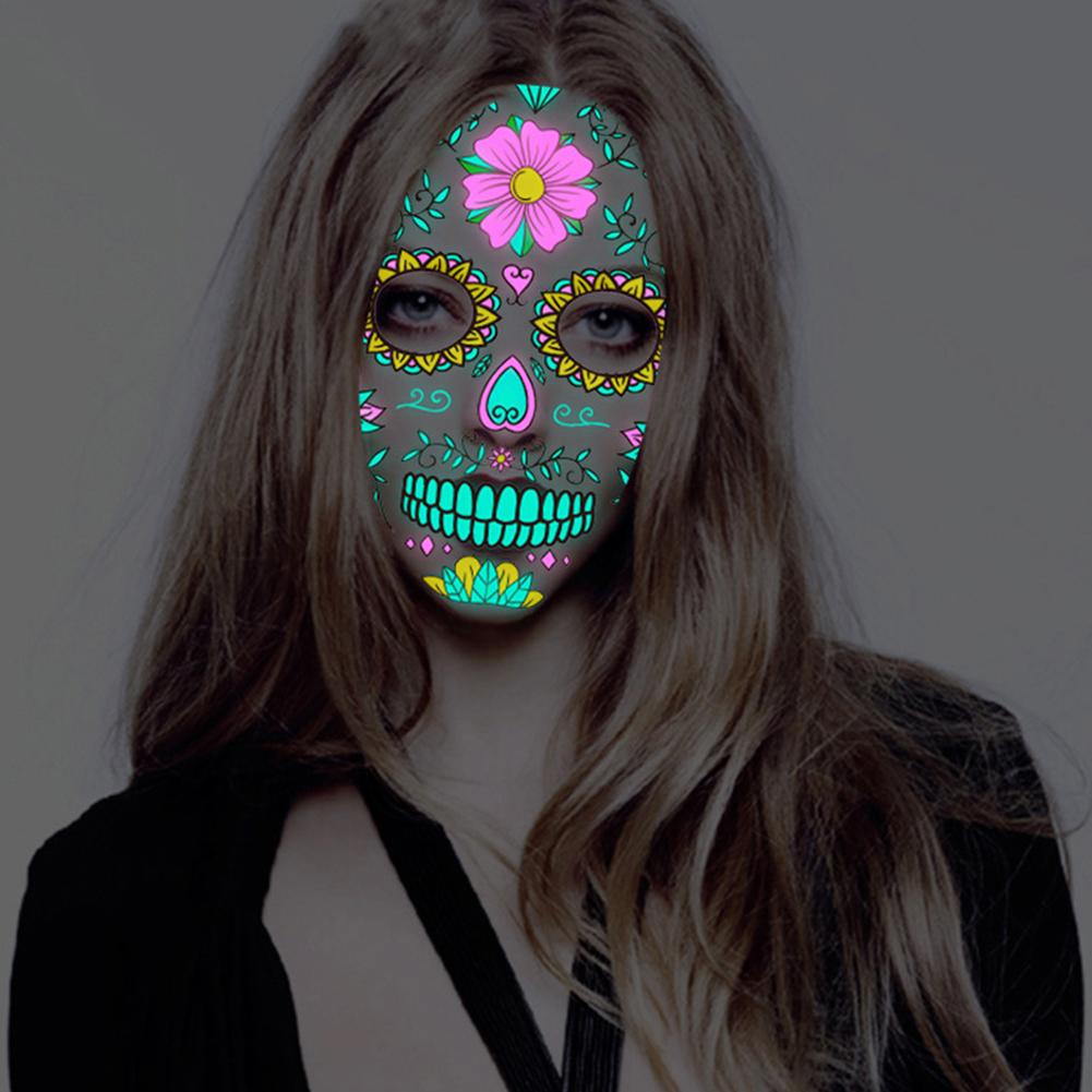 Funny Halloween Luminous Tattoo Sticker, 2/4pcs Glow in Dark Sugar Skull Face Stickers for Face Tattoos Waterproof Facial Party