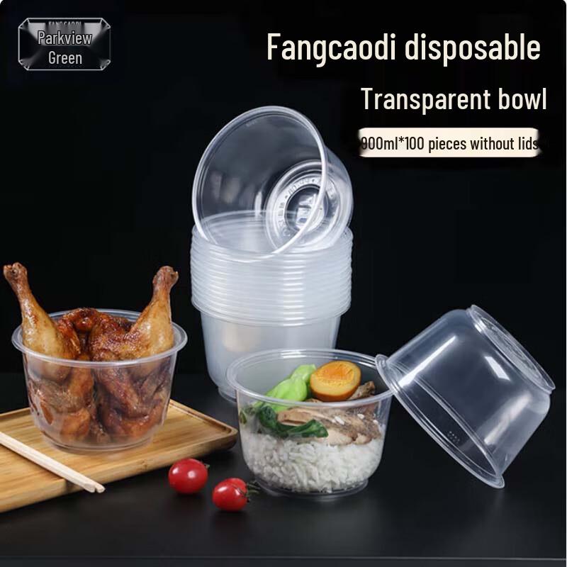 Fangcaodi 900ml Disposable Plastic Bowls (100-count, No Lids)