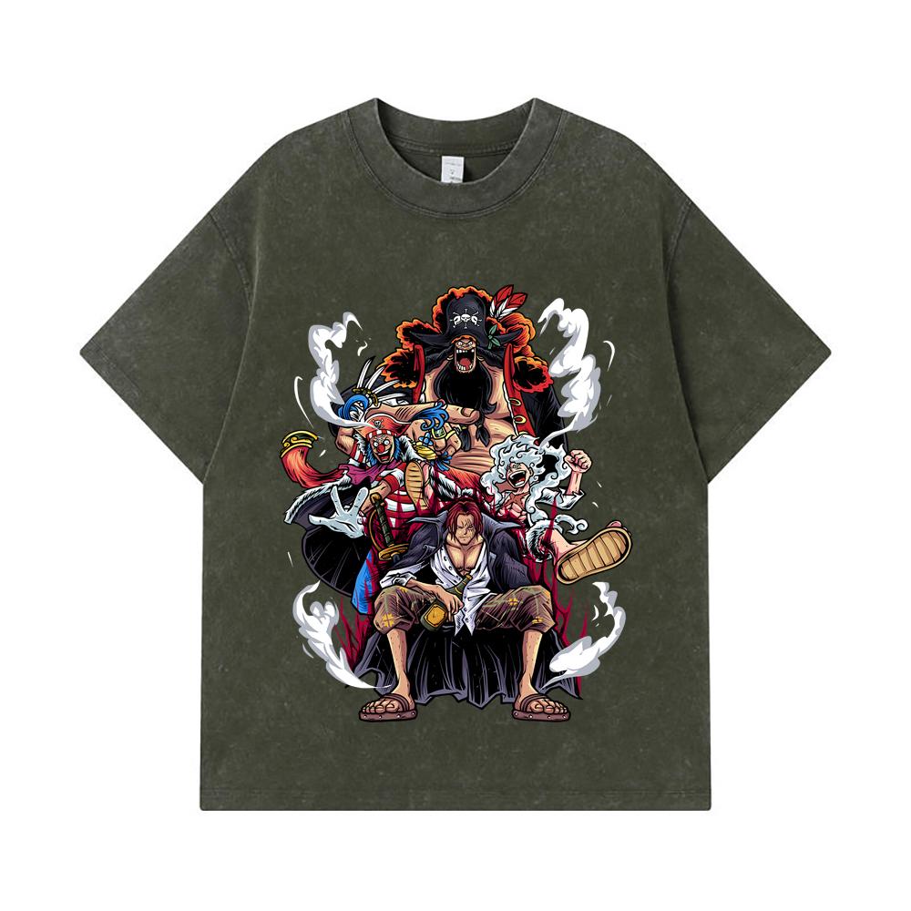 275 GSM Washed T-shirts 100% Cotton One Piece V4 Emperors Print Unisex Heavy Cotton T Shirt