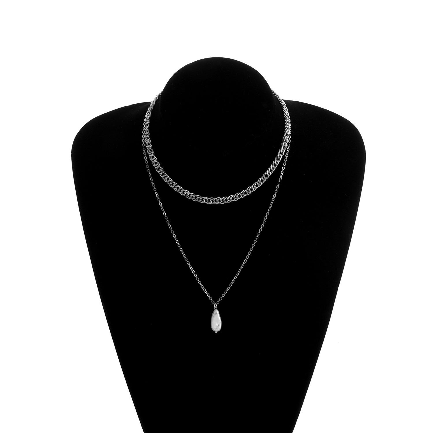 

Irregular pearl pendant Cuban necklace, women s fashion explosion temperament multi-layer necklace