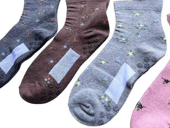Socks with Easy to Put on with One Wool Floral No Elastic Suitable for Nursing and Set E20 Women's Non-Slip Backing, Hand, Blend, Warm, Print, Cuff,
