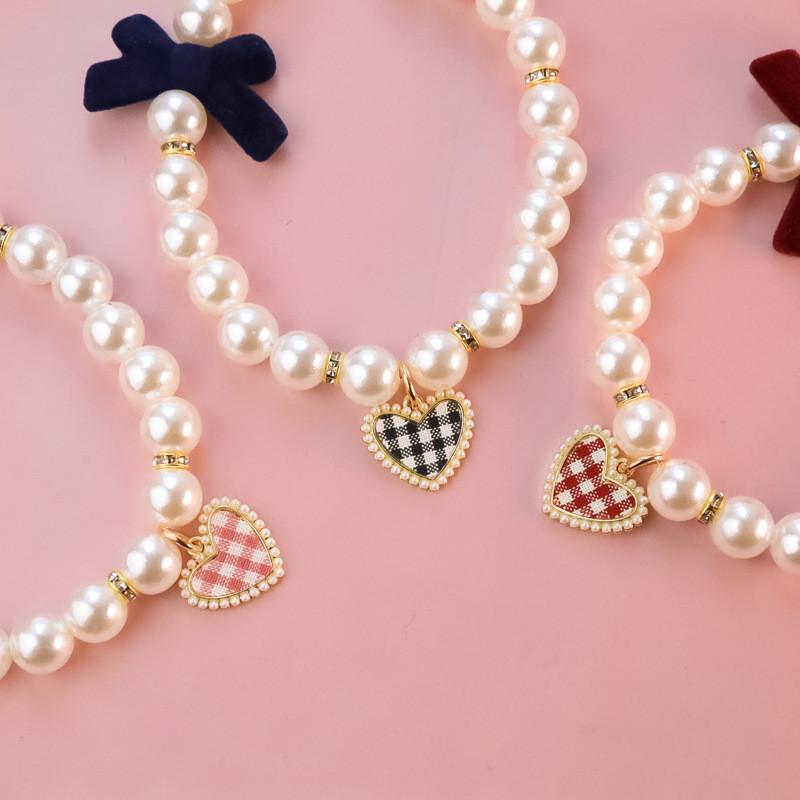 Pet Bow Pearl Collar Cat Jewelry Heart Pendant Necklace Dog Sweet Decorations Puppy Rhinestone Collar Chihuahua Accesorios