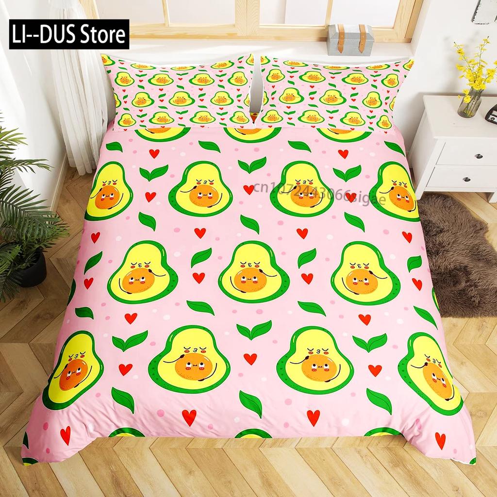 Avocado Duvet Cover for KidsCute Avocado Bedding Set Green Tropical Fruits Comforter Cover for Kids Boys Girls with Pillowcase