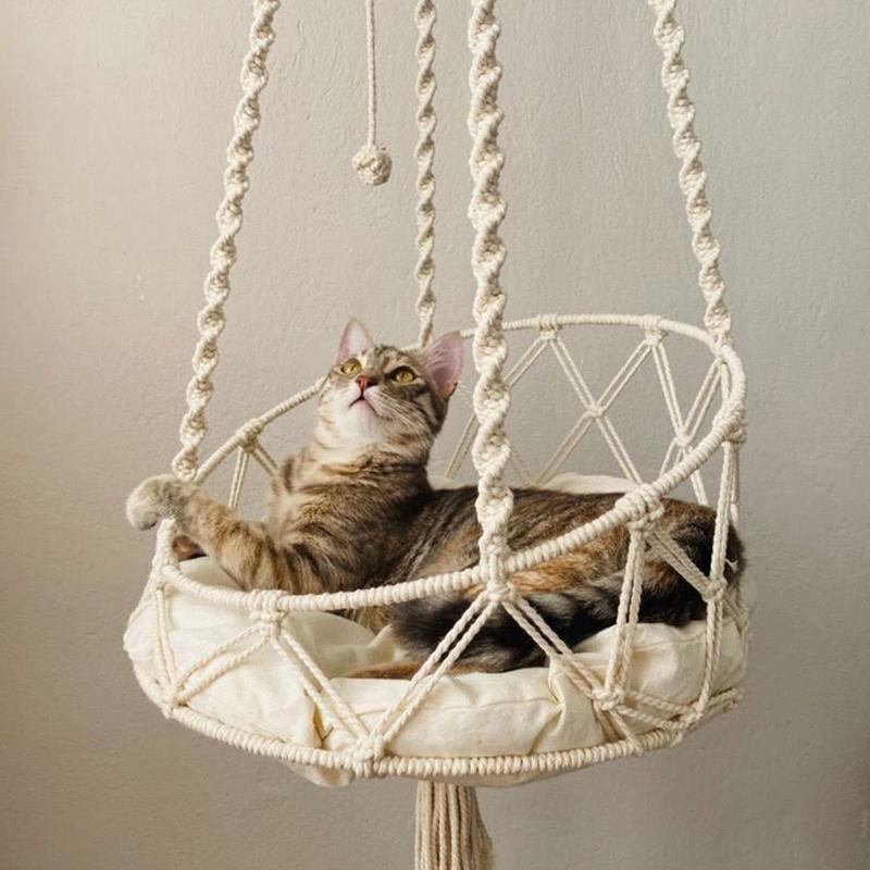 Pet Hammock Cat Swing Hand Woven Cotton Rope Cats Hanging Basket Kitten Hanging String Den Indoor Pend Nest Pets Supplies