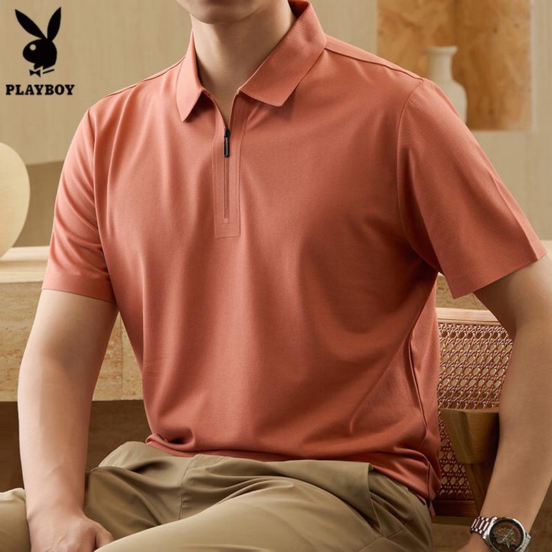 PLAYBOY Men s Seamless Silk Linen Blend Polo Shirt M/48