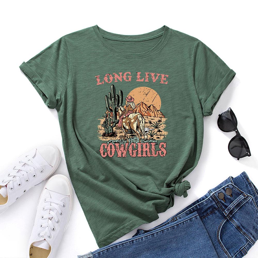 Letters Pattern Cotton T-Shirt Short Sleeve Round Neck Women 2d Print Tops