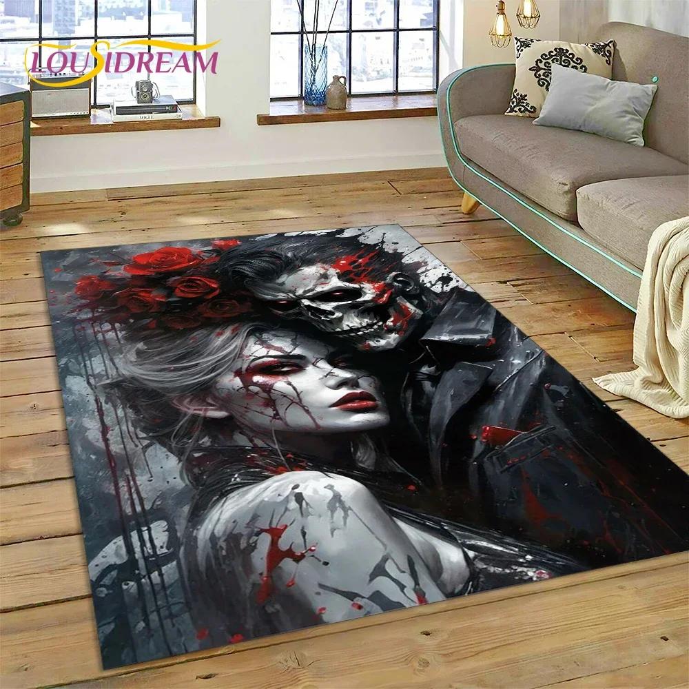 Skull Dead Girl Gothic Horror Female Rose Carpet Rug for Bedroom Living Room Home Sofa Decoration,Kid Game Large Decor Floor Mat