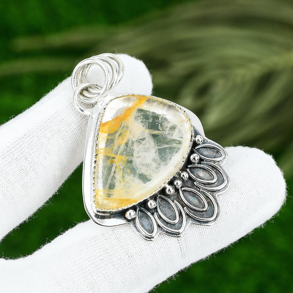 Billionen Feder Achat Edelstein 925 Silber Lünette Tochter Handgefertigter Anhänger Schmuck