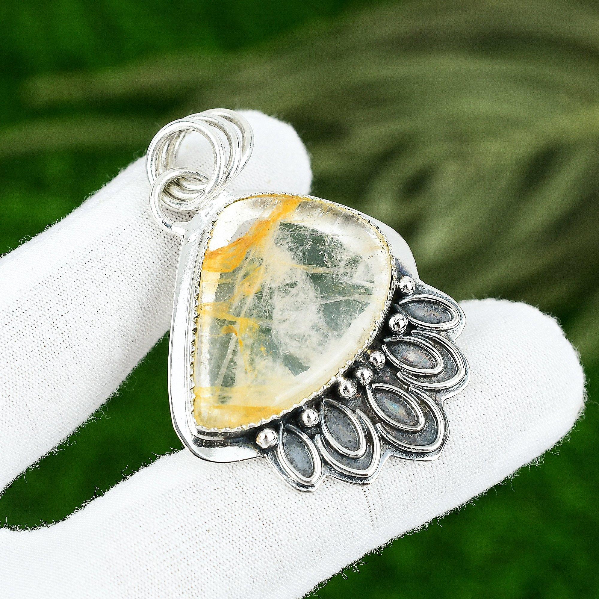 

Trillion Plume Agate Gemstone 925 Silver Bezel Daughter Handmade Pendant Jewelry