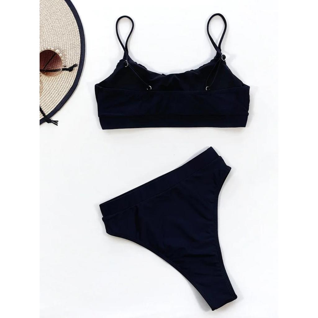 2024 Summer Women's Bikini Triangle Sexy Solid Two Piece Bathing Suit High Waist Bikini Beach Swimsuit for Women
