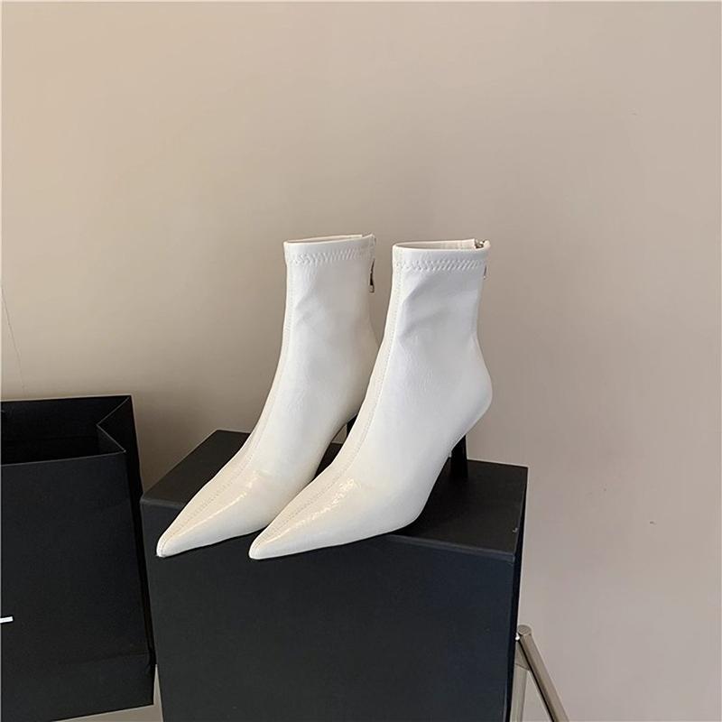 

Модные женские ботильоны на высоком каблуке с острым носком, осенне-зимние, элегантные, для вечеринок, короткие боты, женская обувь 35 белый